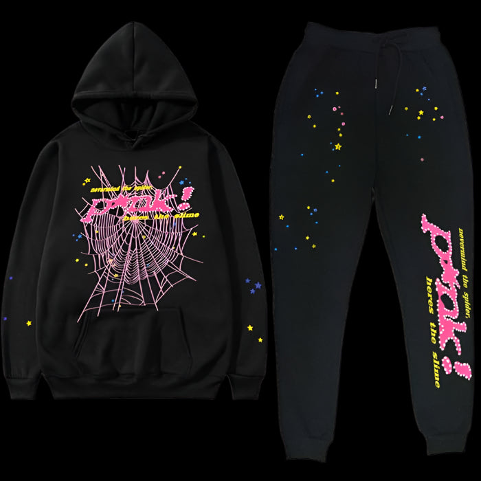 Sp5der P*nk Black Hoodie Set DripHaus