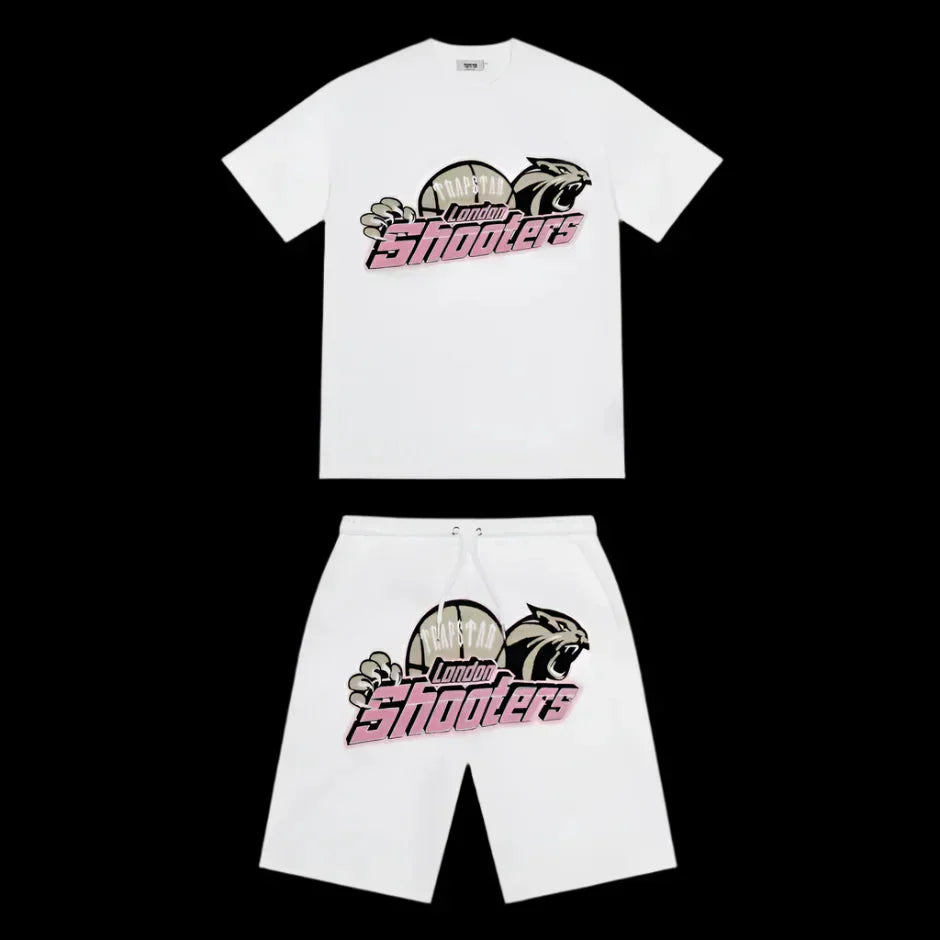 Trapstar Shooters Short Set White/Pink DripHaus